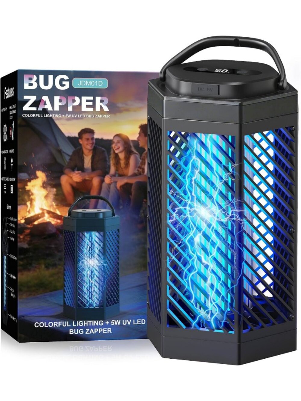 Portable Rechargeable Bug Zapper with LED Light - 2-in-1 Indoor/Outdoor Mosquito